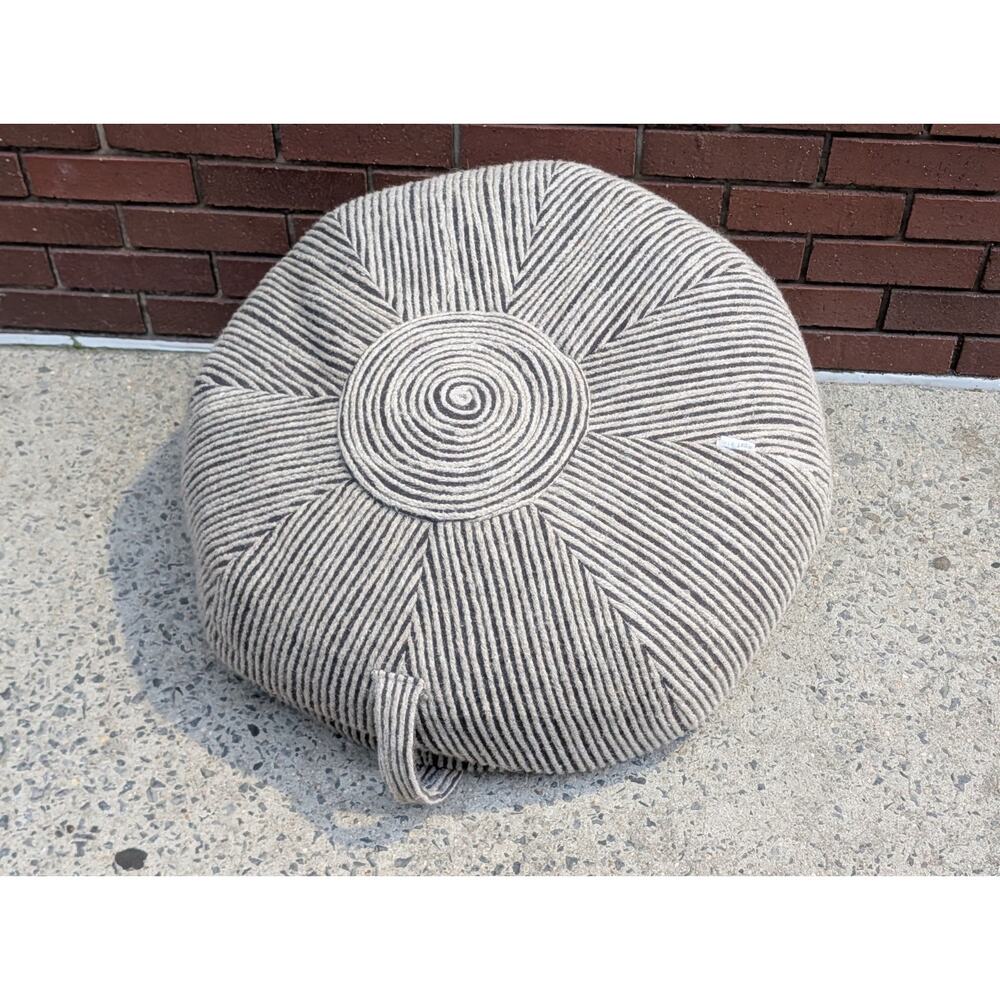 West Elm Round Floor Pouf Ottoman Black Cream Striped 25x10